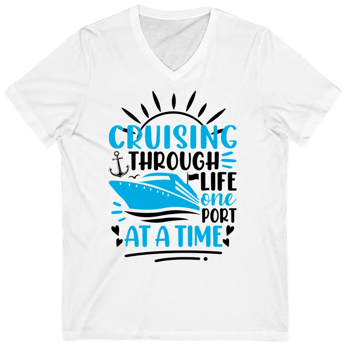 Cruising Through Life One Port At A Time V-Neck in White