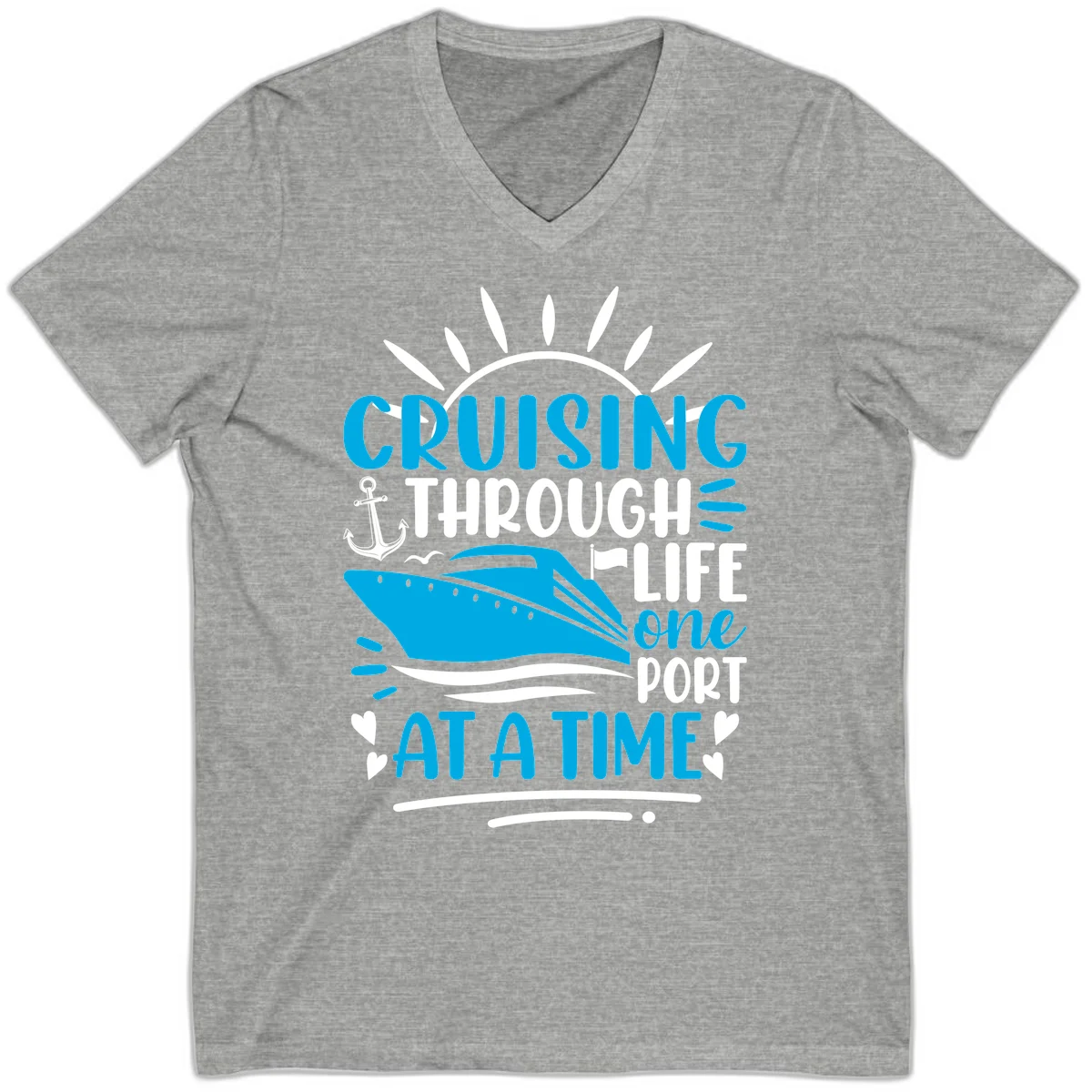 Cruising Through Life One Port At A Time V-Neck in Athletic Heather