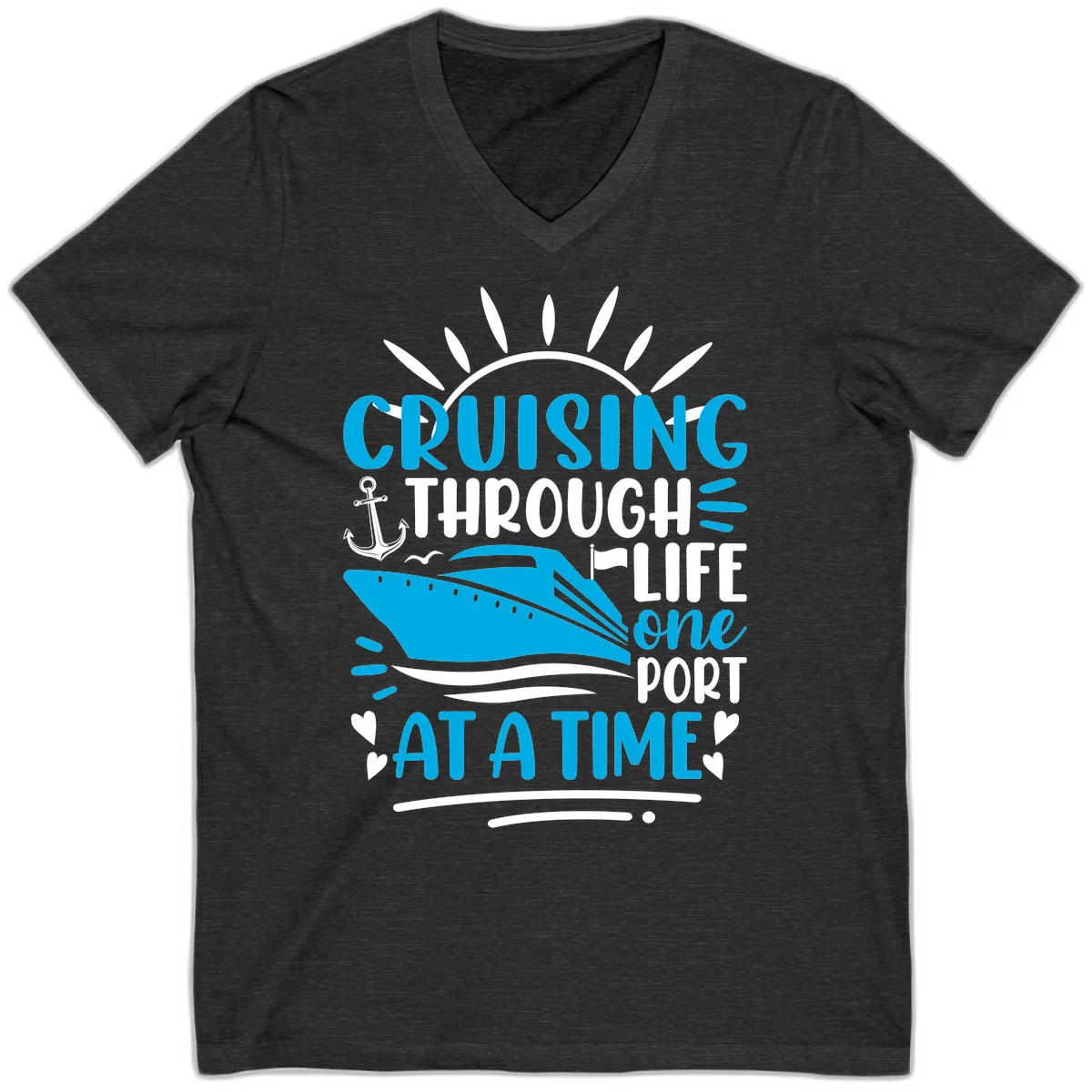 Cruising Through Life One Port At A Time V-Neck in Dark Grey Heather