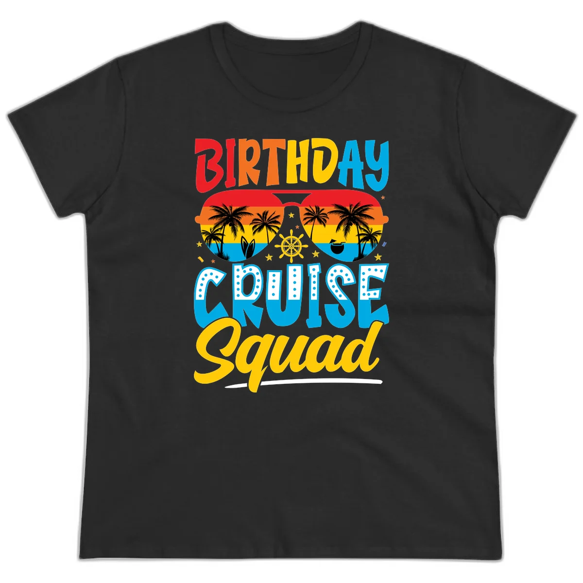 Birthday Cruise Squad Ladies Tee in Black