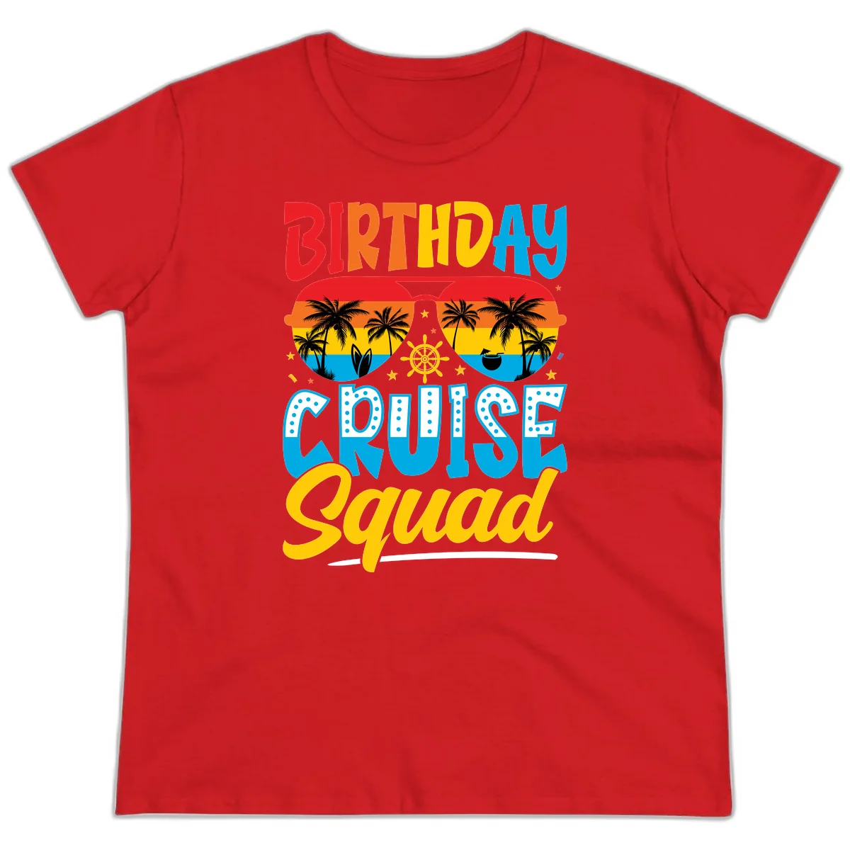 Birthday Cruise Squad Ladies Tee in Red