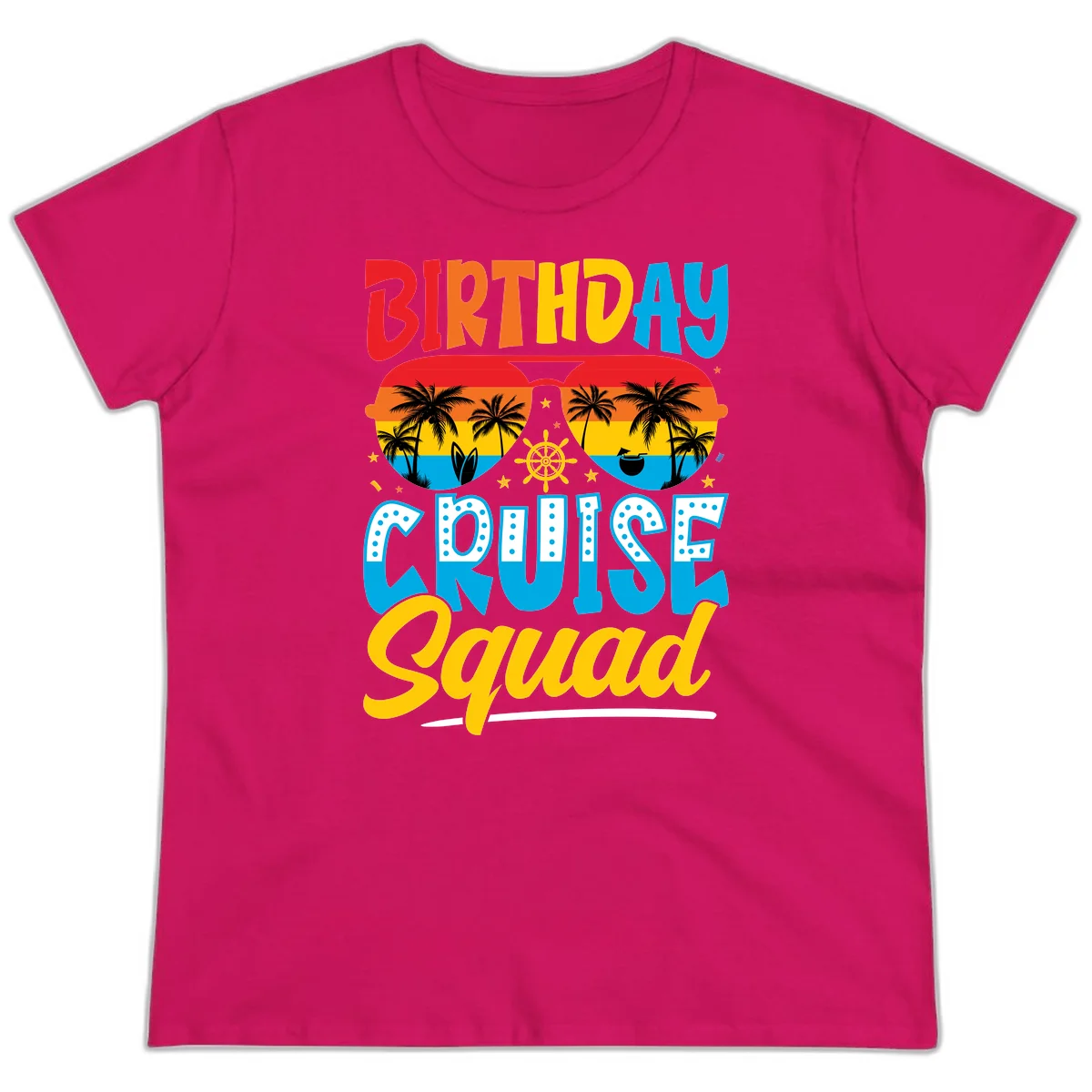 Birthday Cruise Squad Ladies Tee in Heliconia