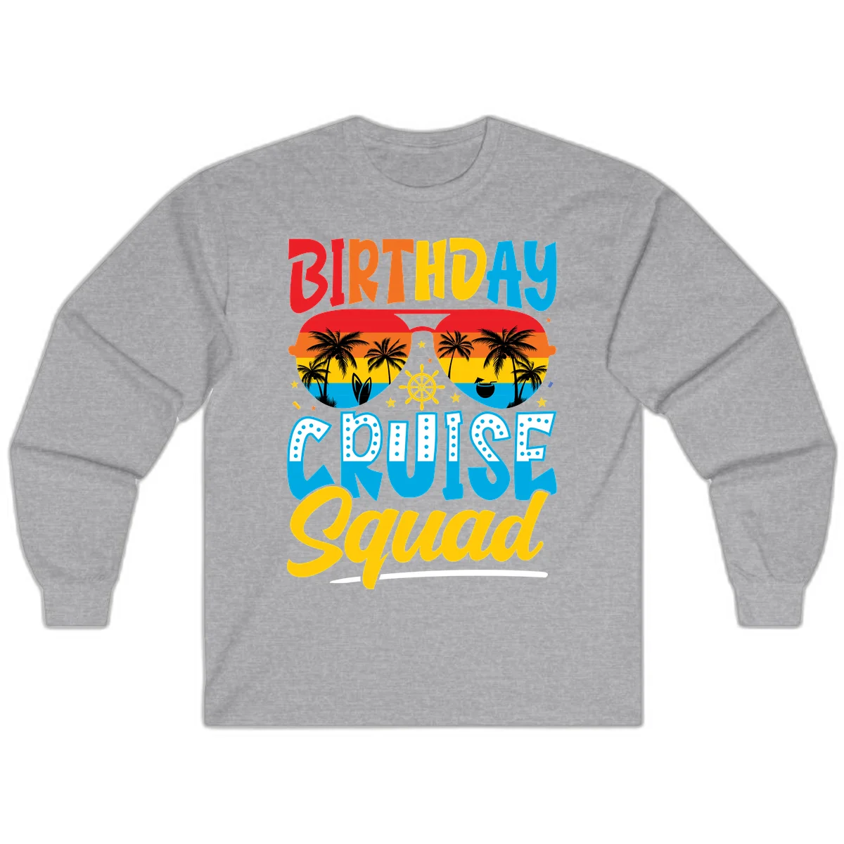Birthday Cruise Squad Long Sleeve in Sport Grey