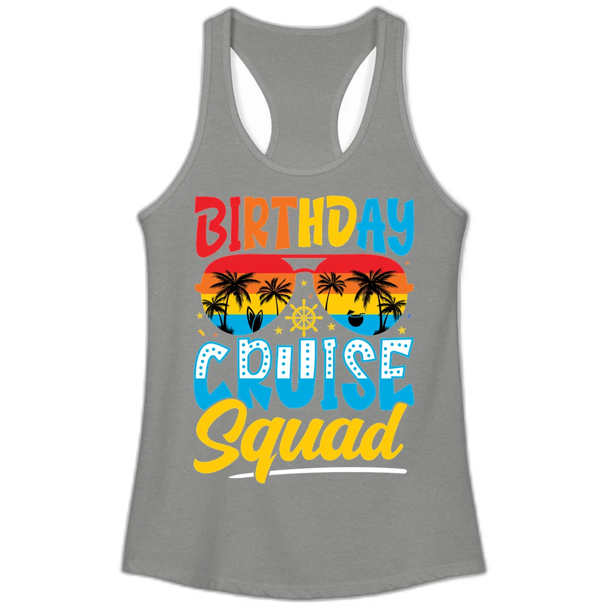 Birthday Cruise Squad Ladies Tank in Heather Grey