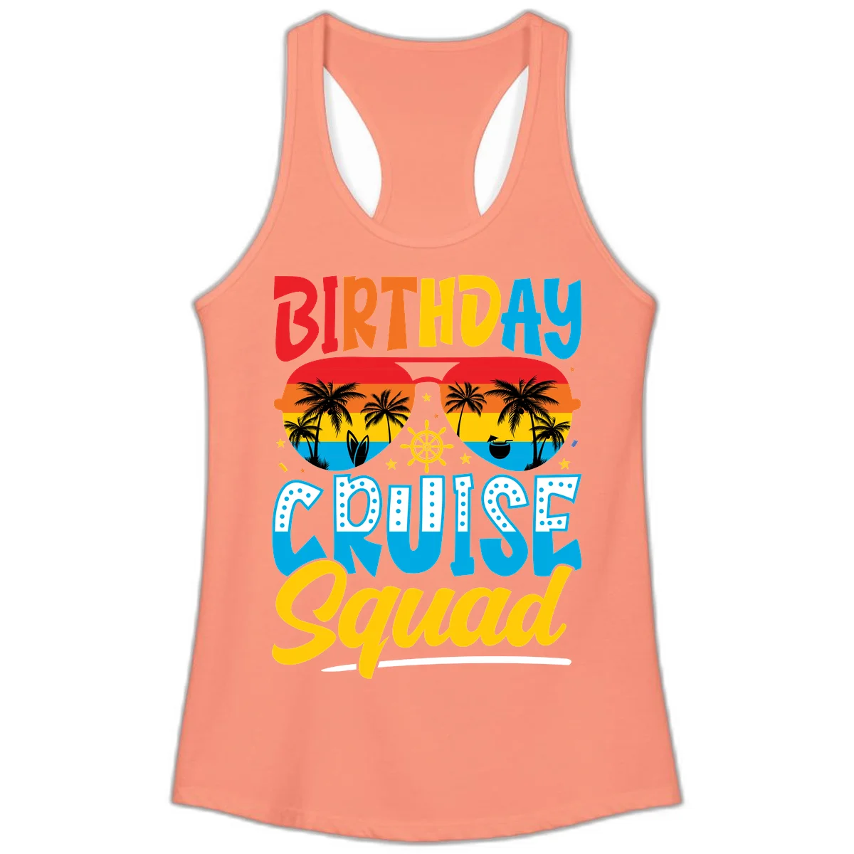 Birthday Cruise Squad Ladies Tank in Solid Light Orange