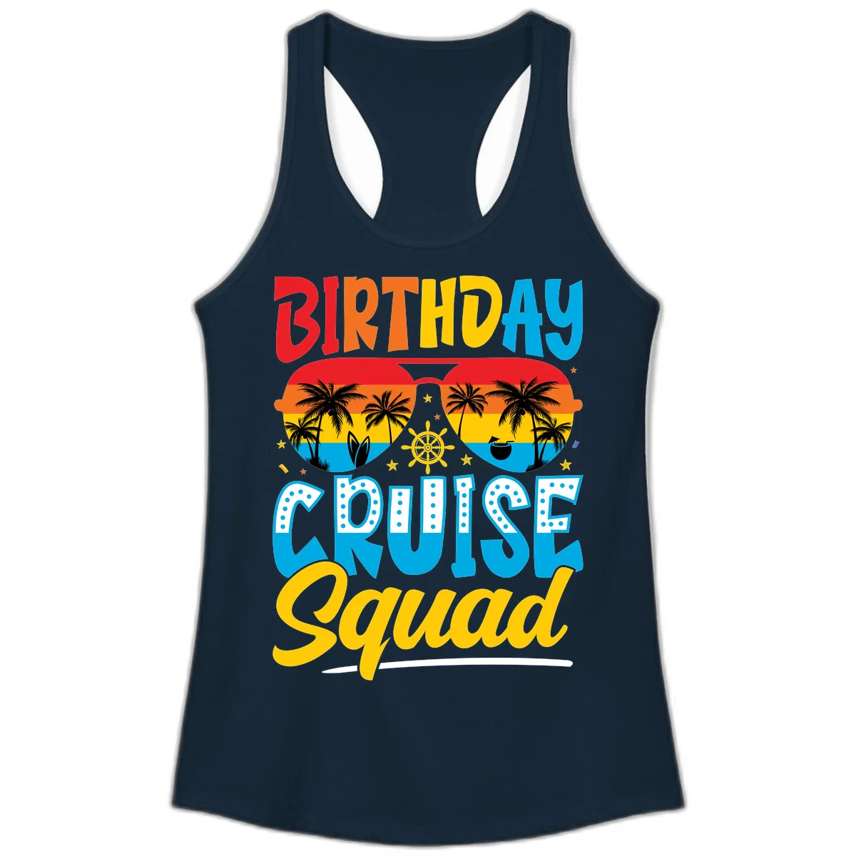 Birthday Cruise Squad Ladies Tank in Solid Midnight Navy