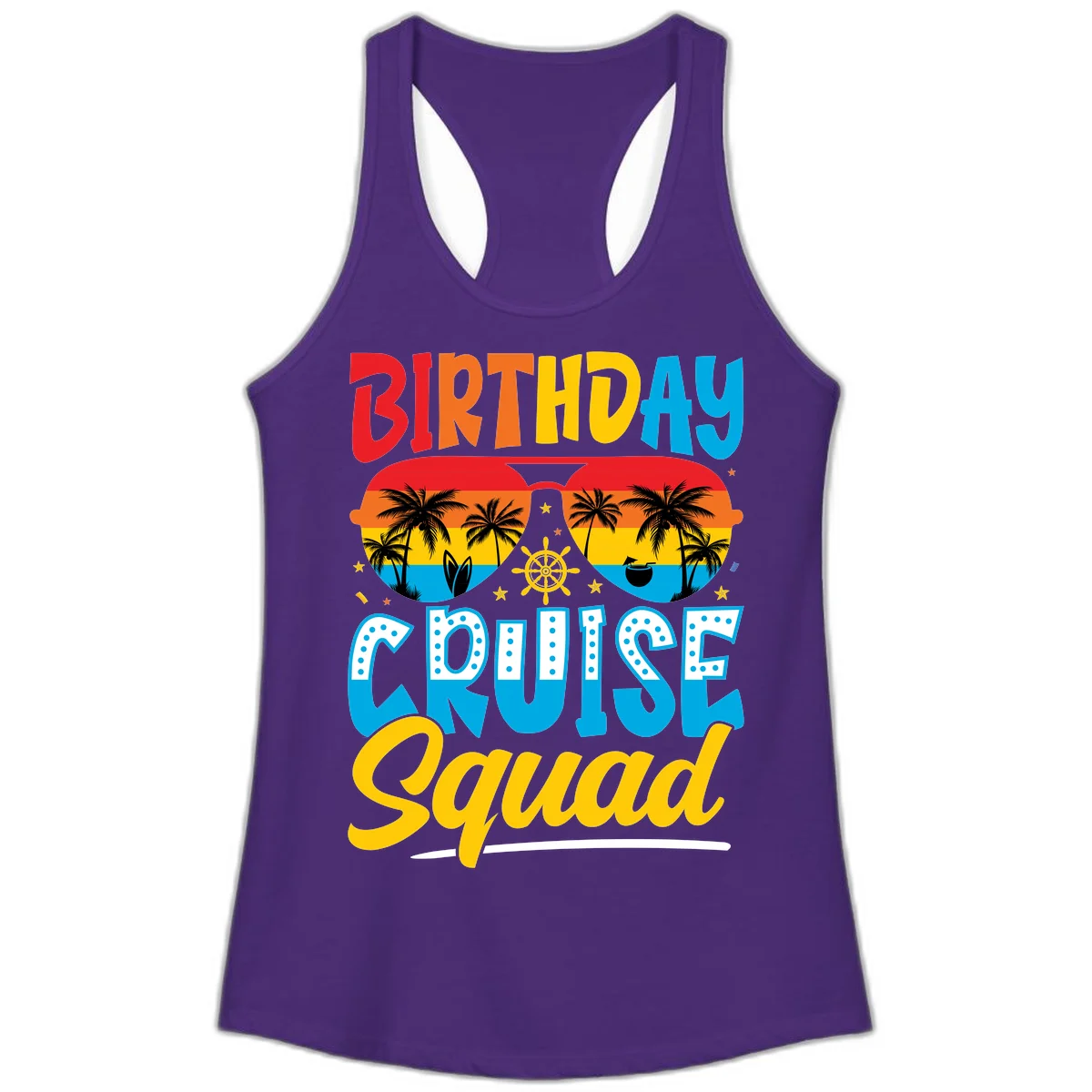 Birthday Cruise Squad Ladies Tank in Solid Purple Rush