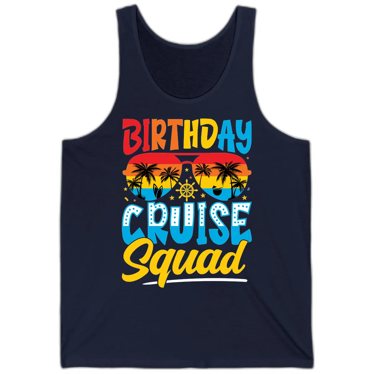 Birthday Cruise Squad Tank in Navy