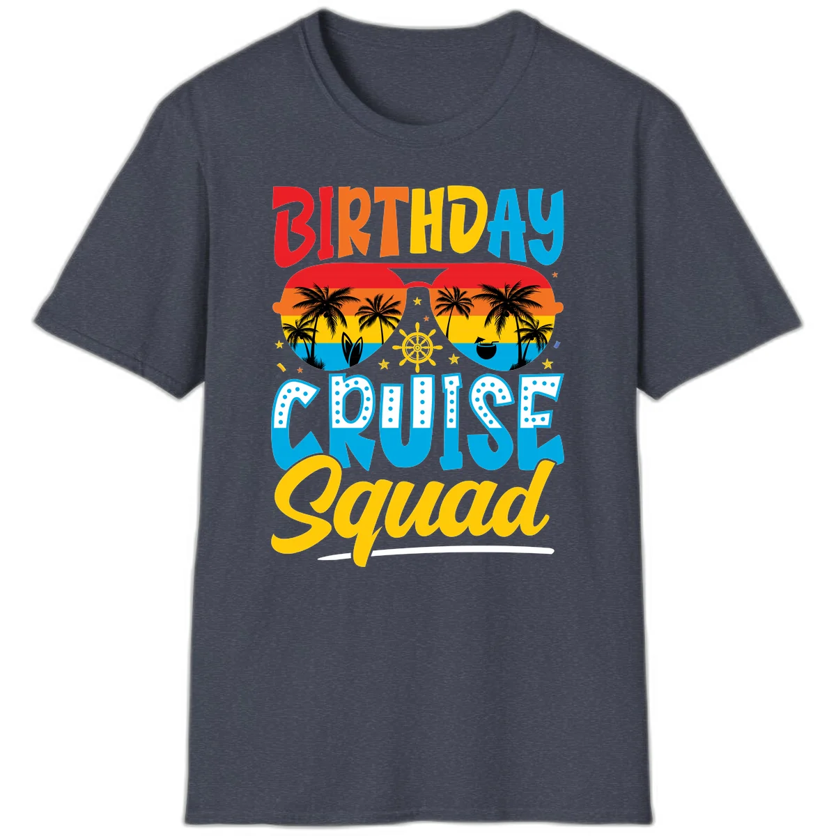 Birthday Cruise Squad T-Shirt in Heather Navy