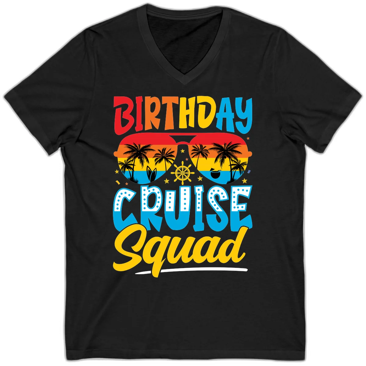 Birthday Cruise Squad V-Neck in Black
