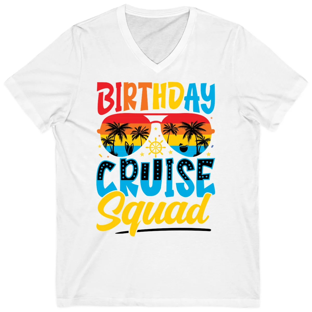 Birthday Cruise Squad V-Neck in White