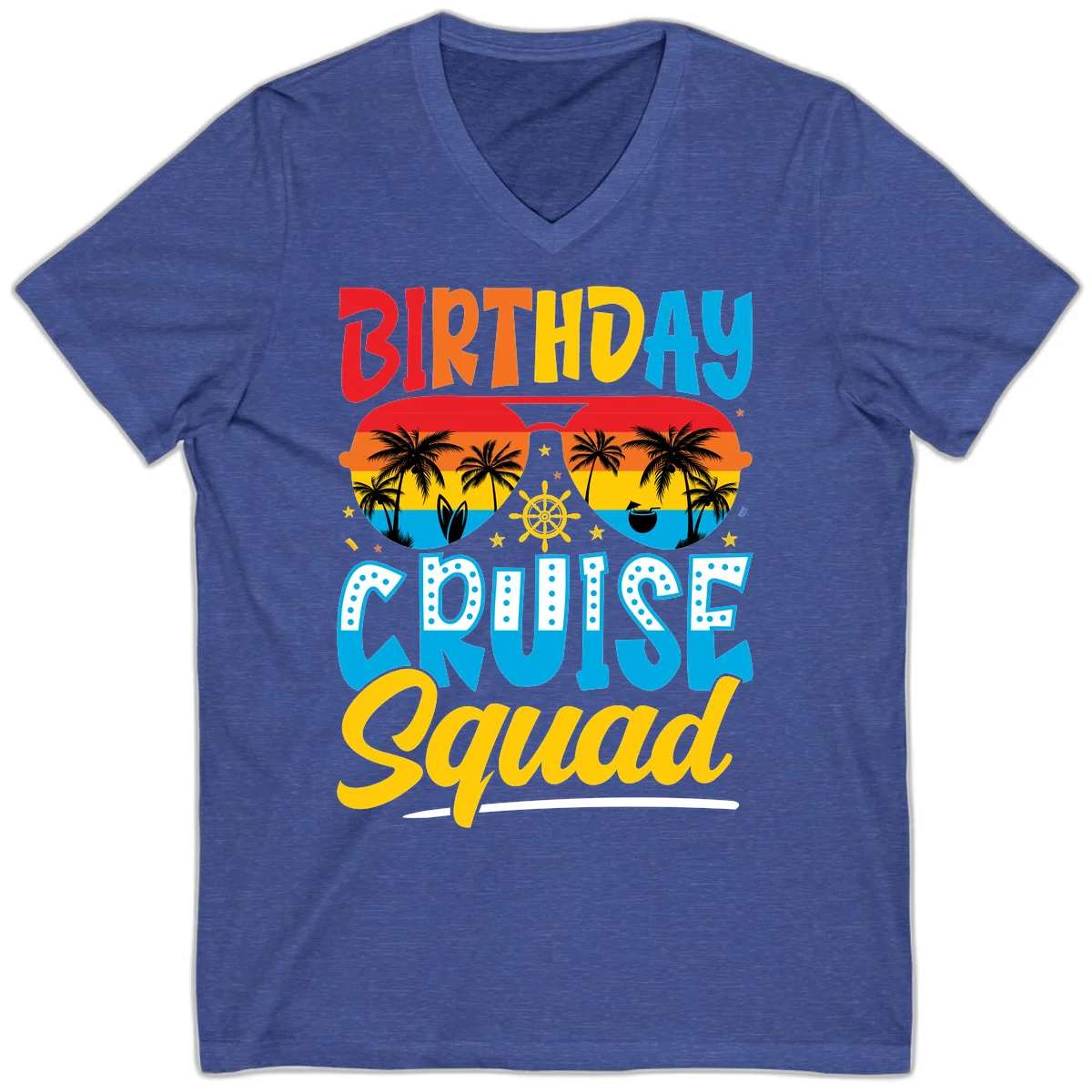Birthday Cruise Squad V-Neck in Heather True Royal
