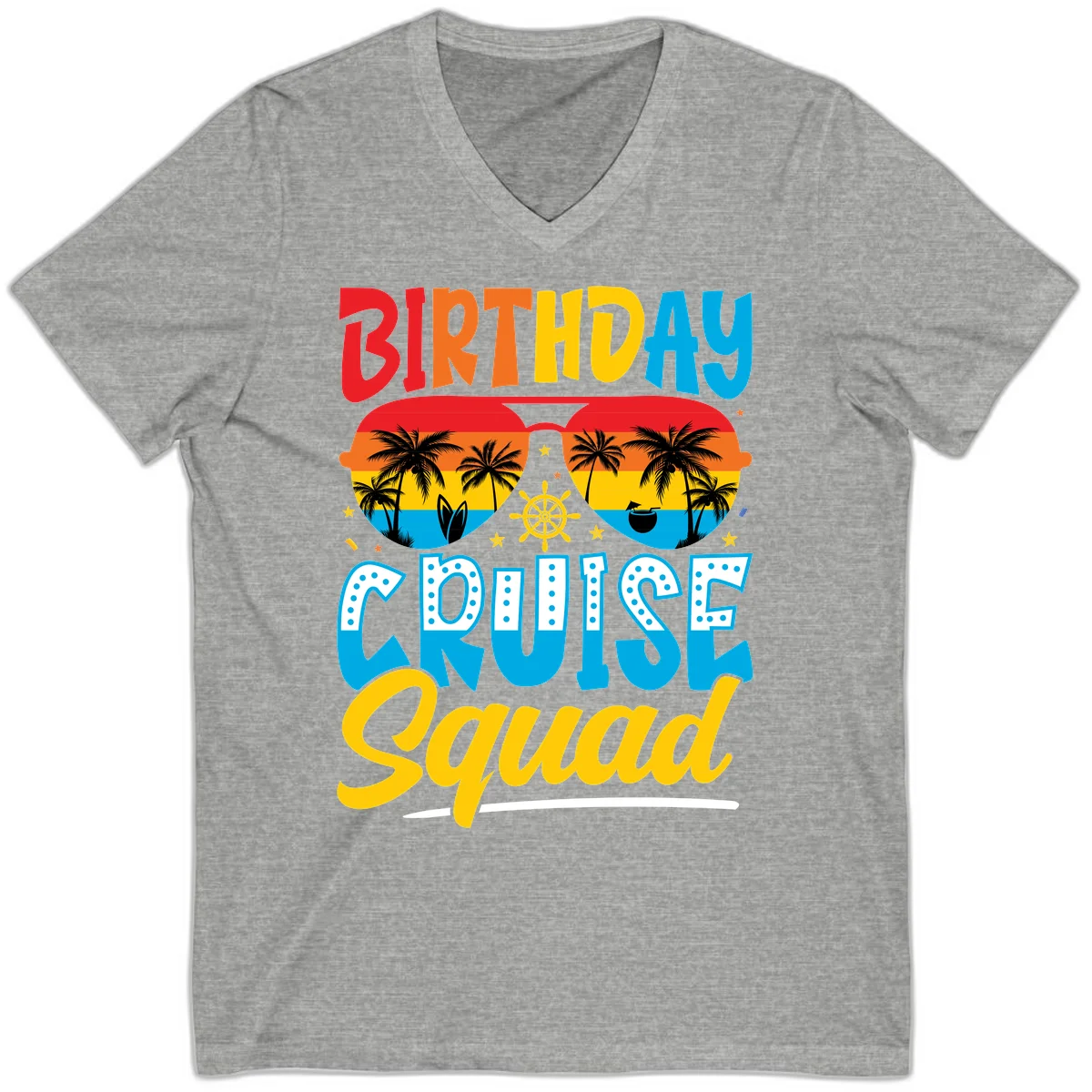 Birthday Cruise Squad V-Neck in Athletic Heather