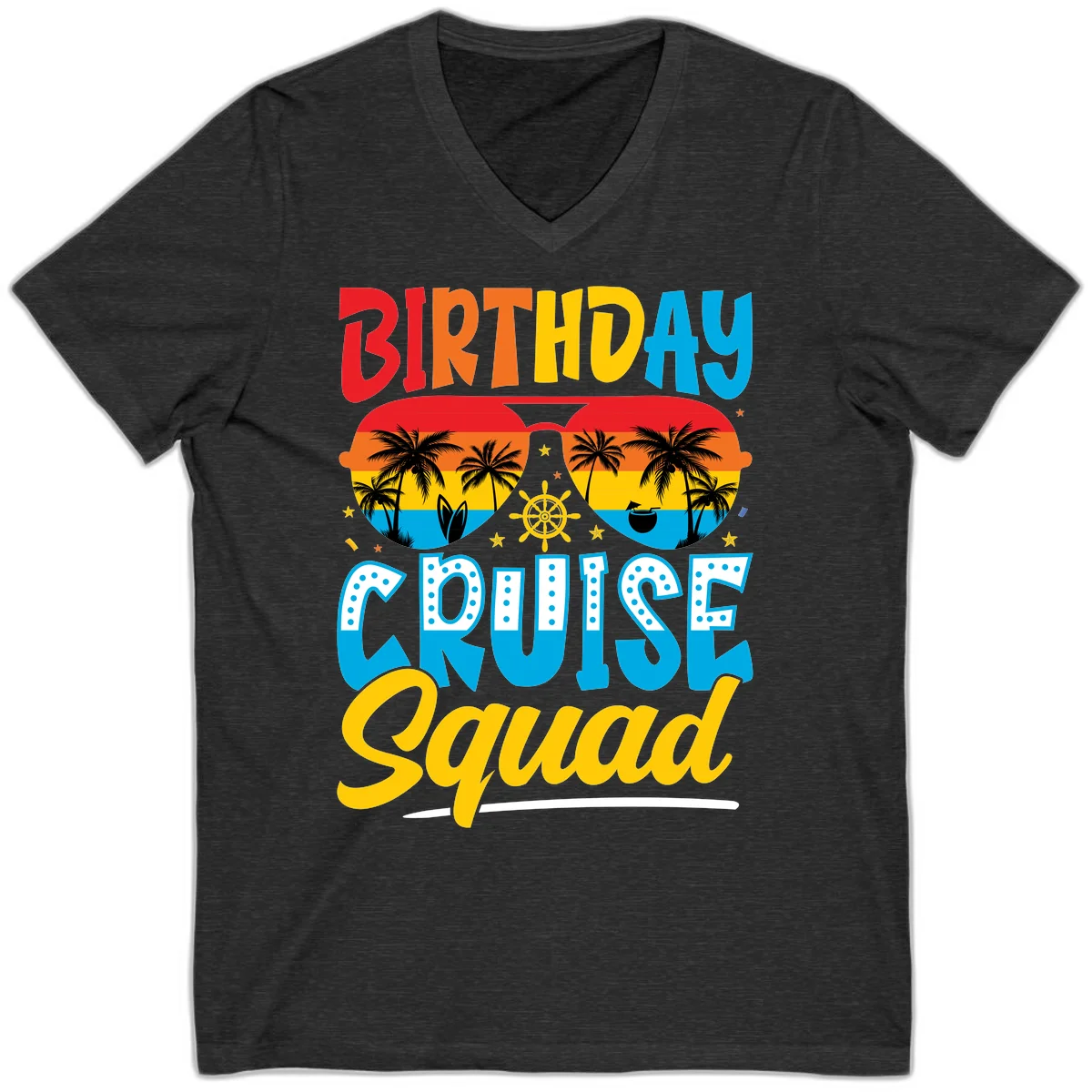Birthday Cruise Squad V-Neck in Dark Grey Heather