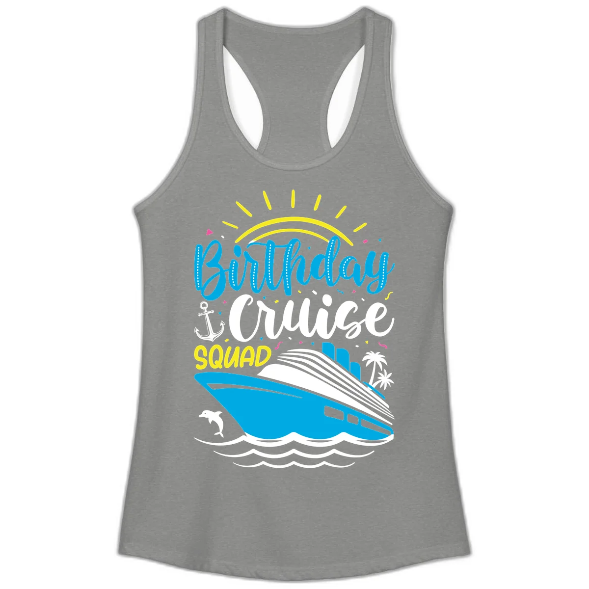 Birthday Cruise Squad Ladies Tank in Heather Grey
