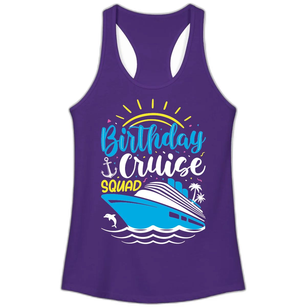 Birthday Cruise Squad Ladies Tank in Solid Purple Rush