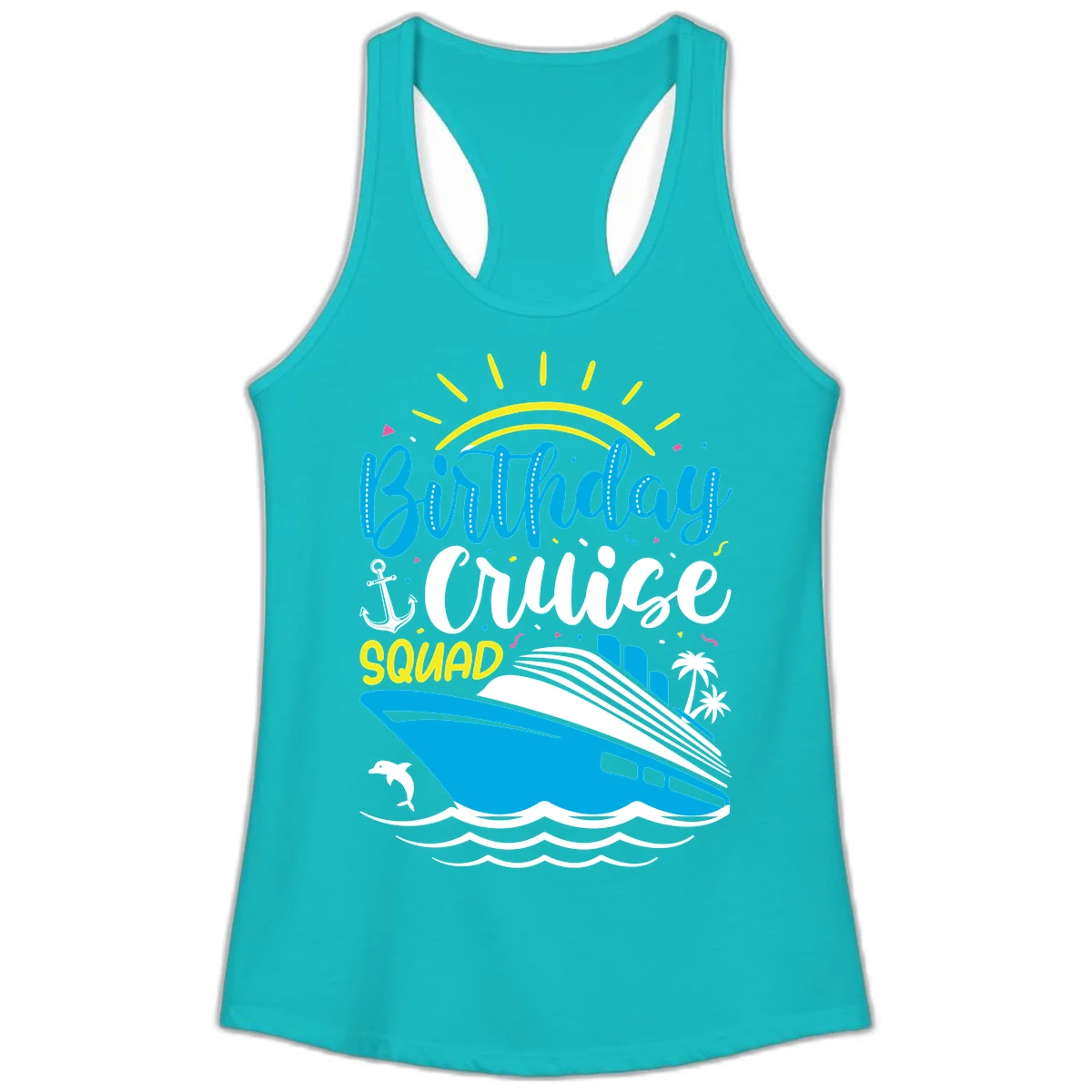 Birthday Cruise Squad Ladies Tank in Tahiti Blue