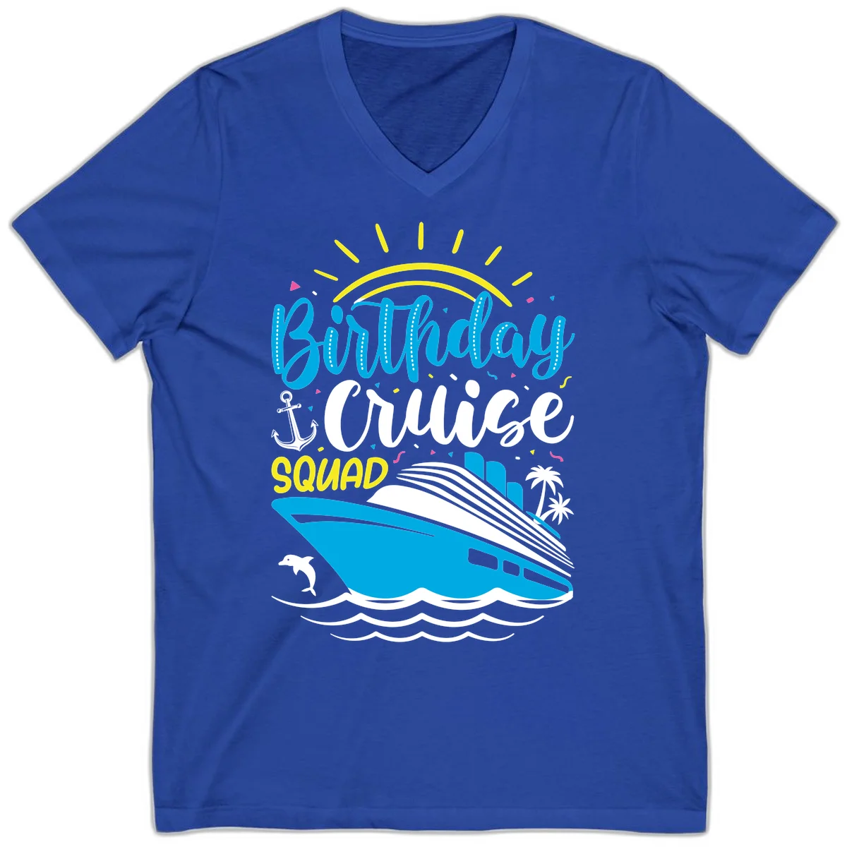 Birthday Cruise Squad V-Neck in True Royal