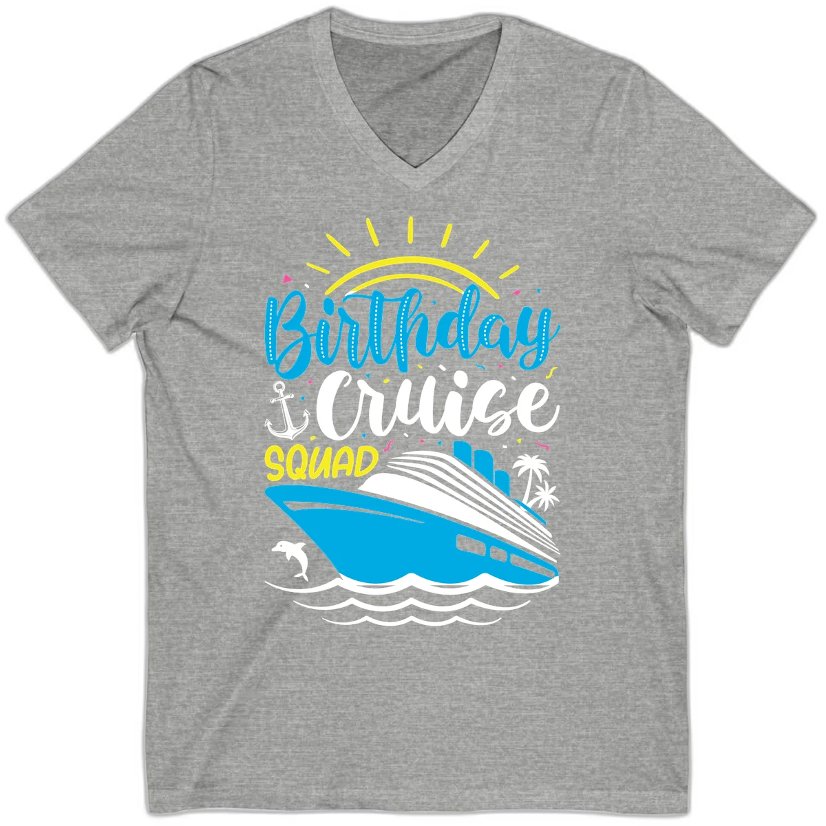 Birthday Cruise Squad V-Neck in Athletic Heather
