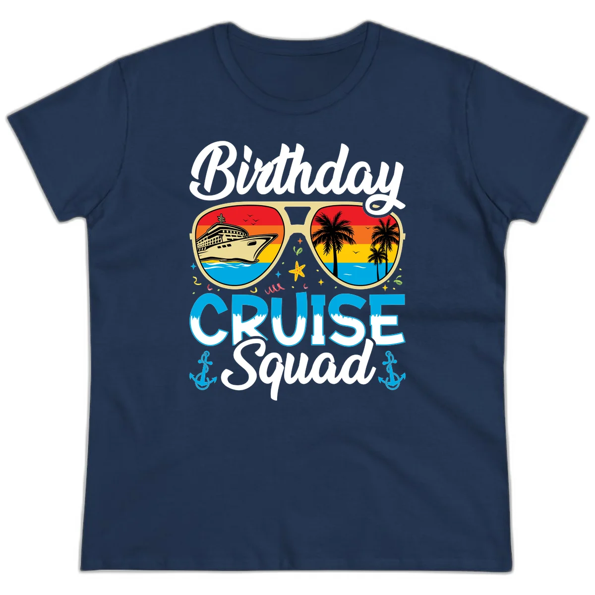 Birthday Cruise Squad Ladies Tee in Navy