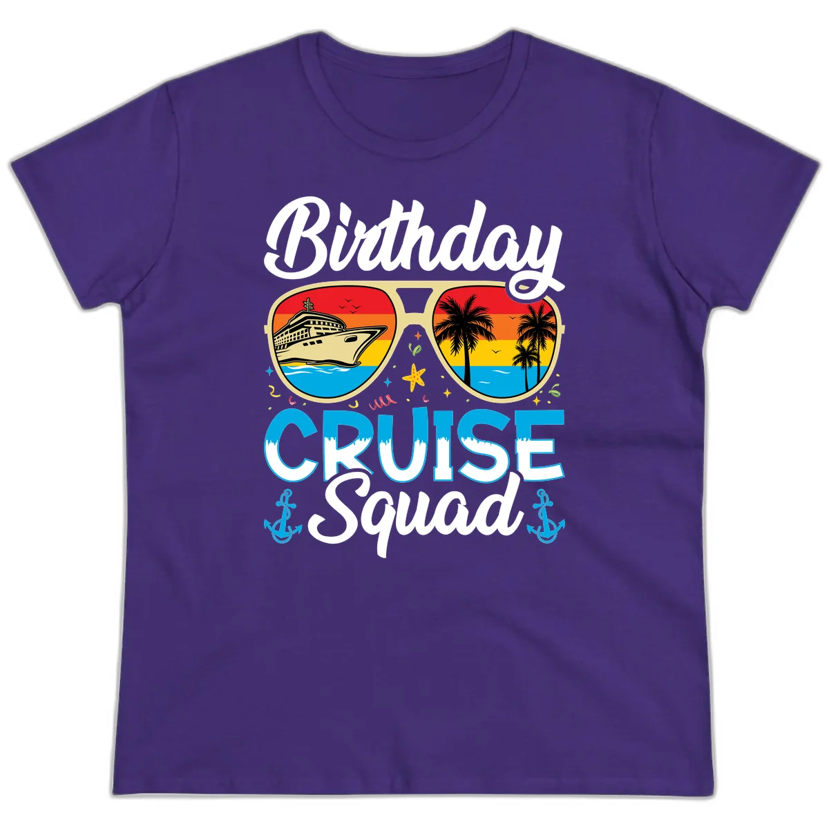 Birthday Cruise Squad Ladies Tee in Purple