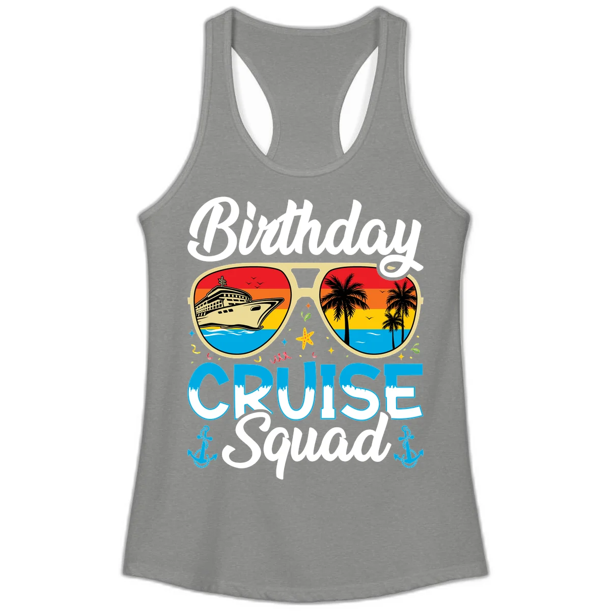 Birthday Cruise Squad Ladies Tank in Heather Grey