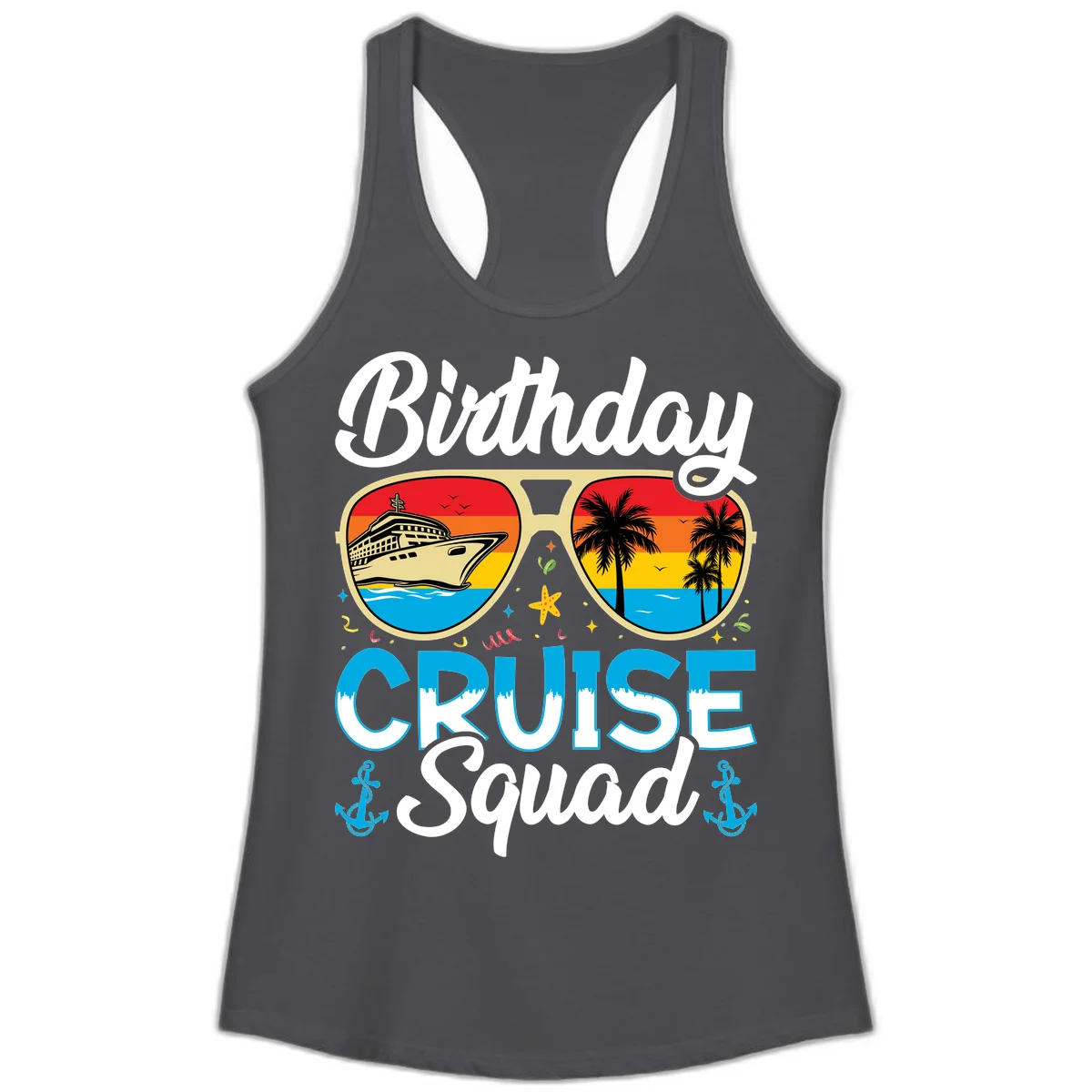 Birthday Cruise Squad Ladies Tank in Solid Dark Gray
