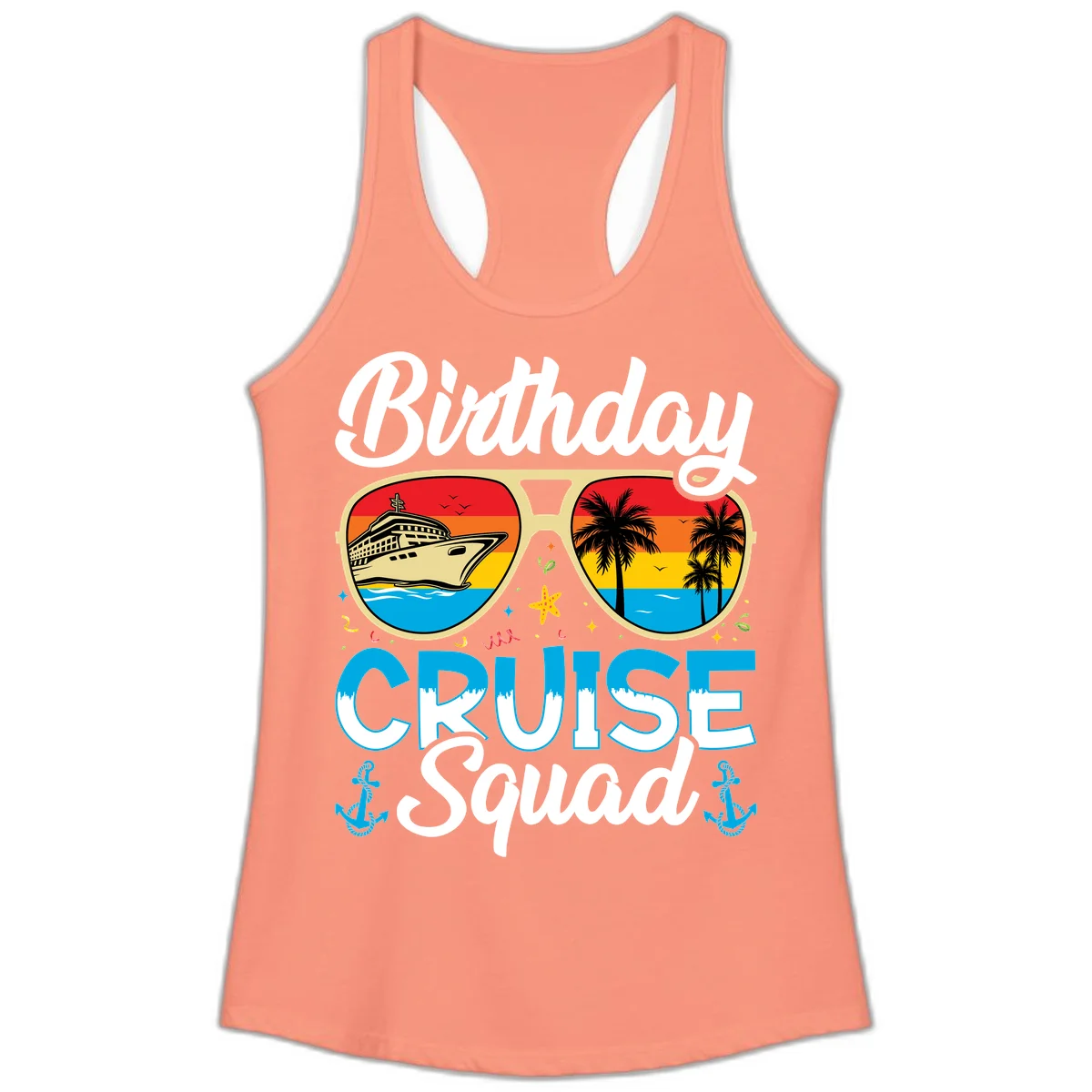 Birthday Cruise Squad Ladies Tank in Solid Light Orange