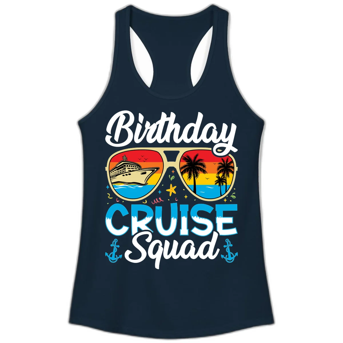 Birthday Cruise Squad Ladies Tank in Solid Midnight Navy