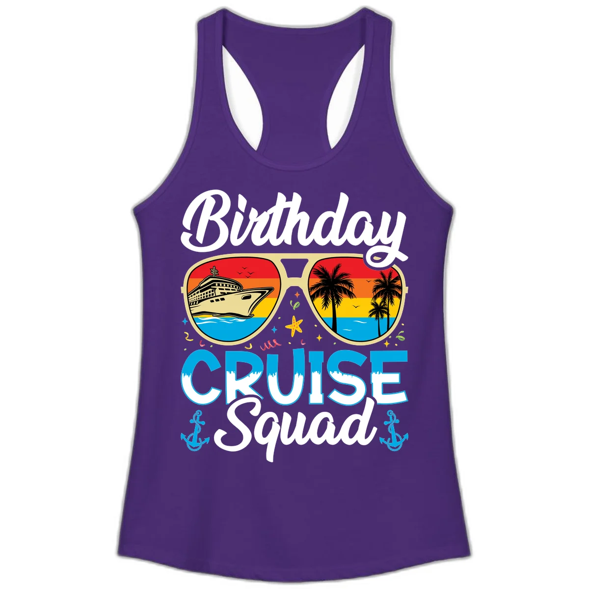 Birthday Cruise Squad Ladies Tank in Solid Purple Rush
