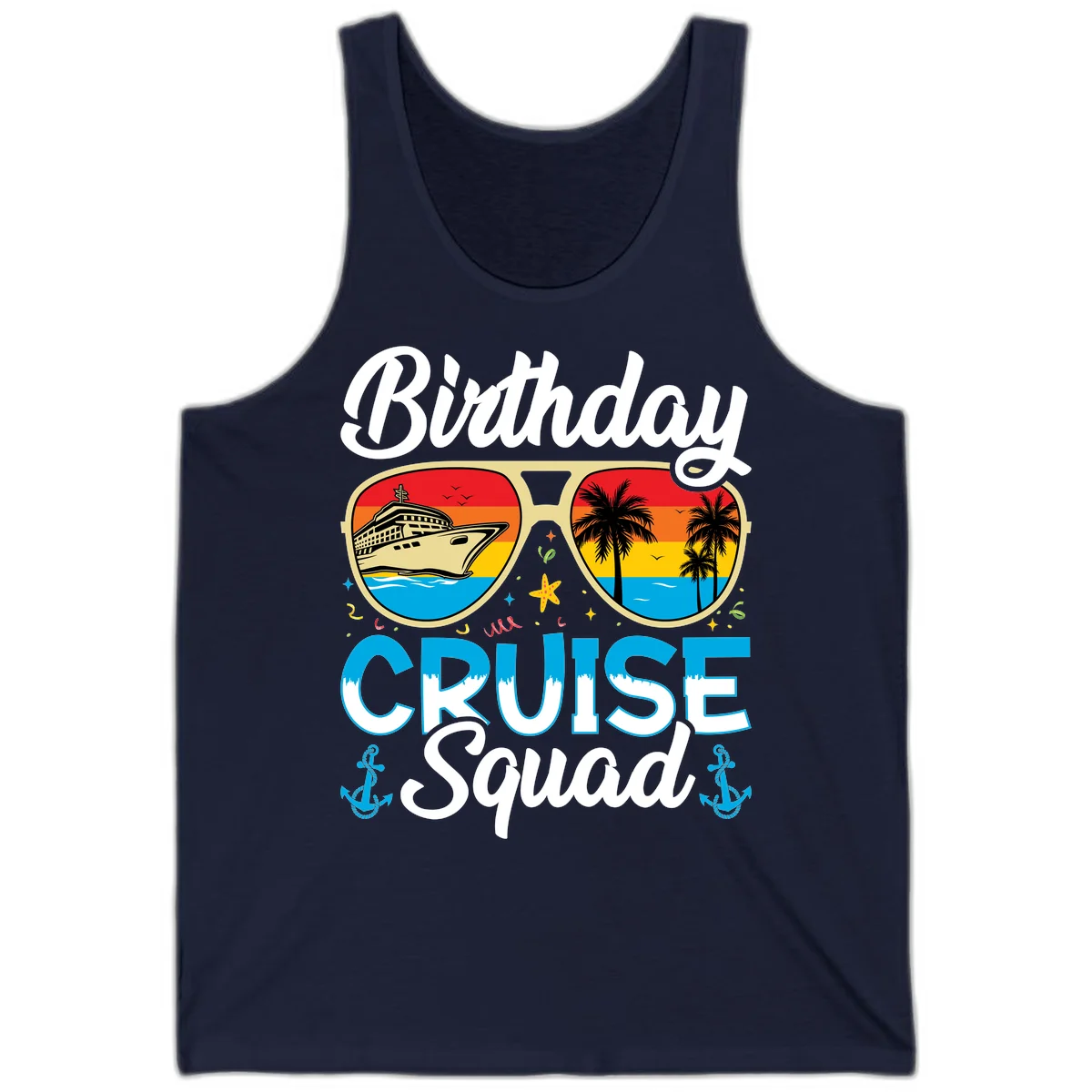 Birthday Cruise Squad Tank in Navy