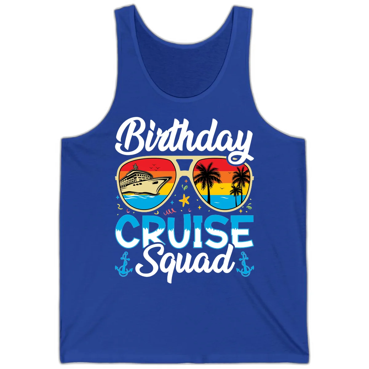 Birthday Cruise Squad Tank in True Royal