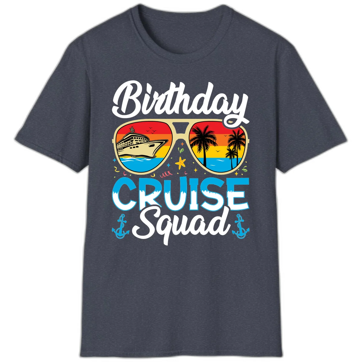 Birthday Cruise Squad T-Shirt in Heather Navy