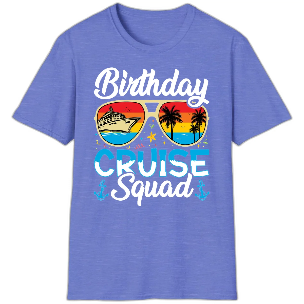 Birthday Cruise Squad T-Shirt in Heather Royal