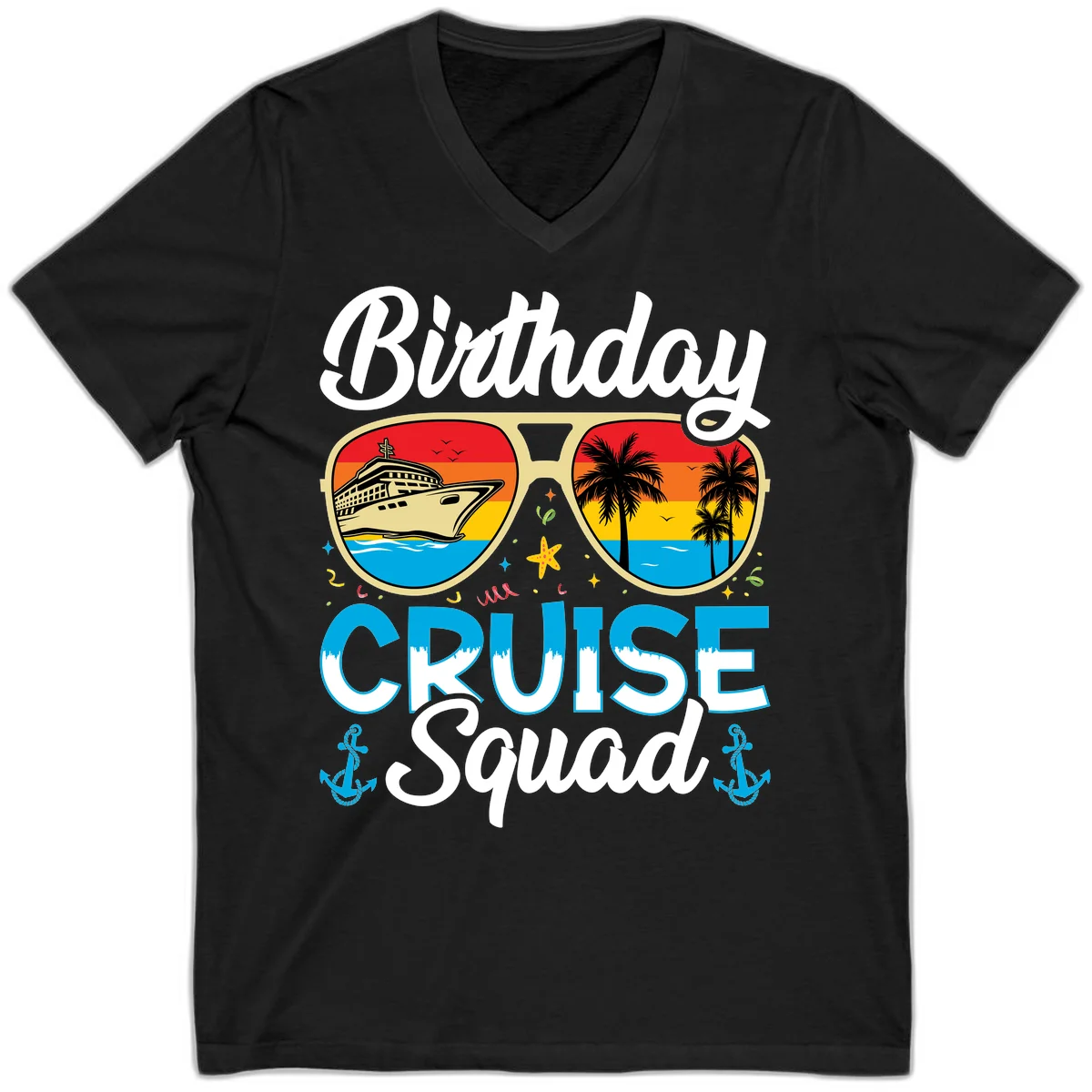 Birthday Cruise Squad V-Neck in Black