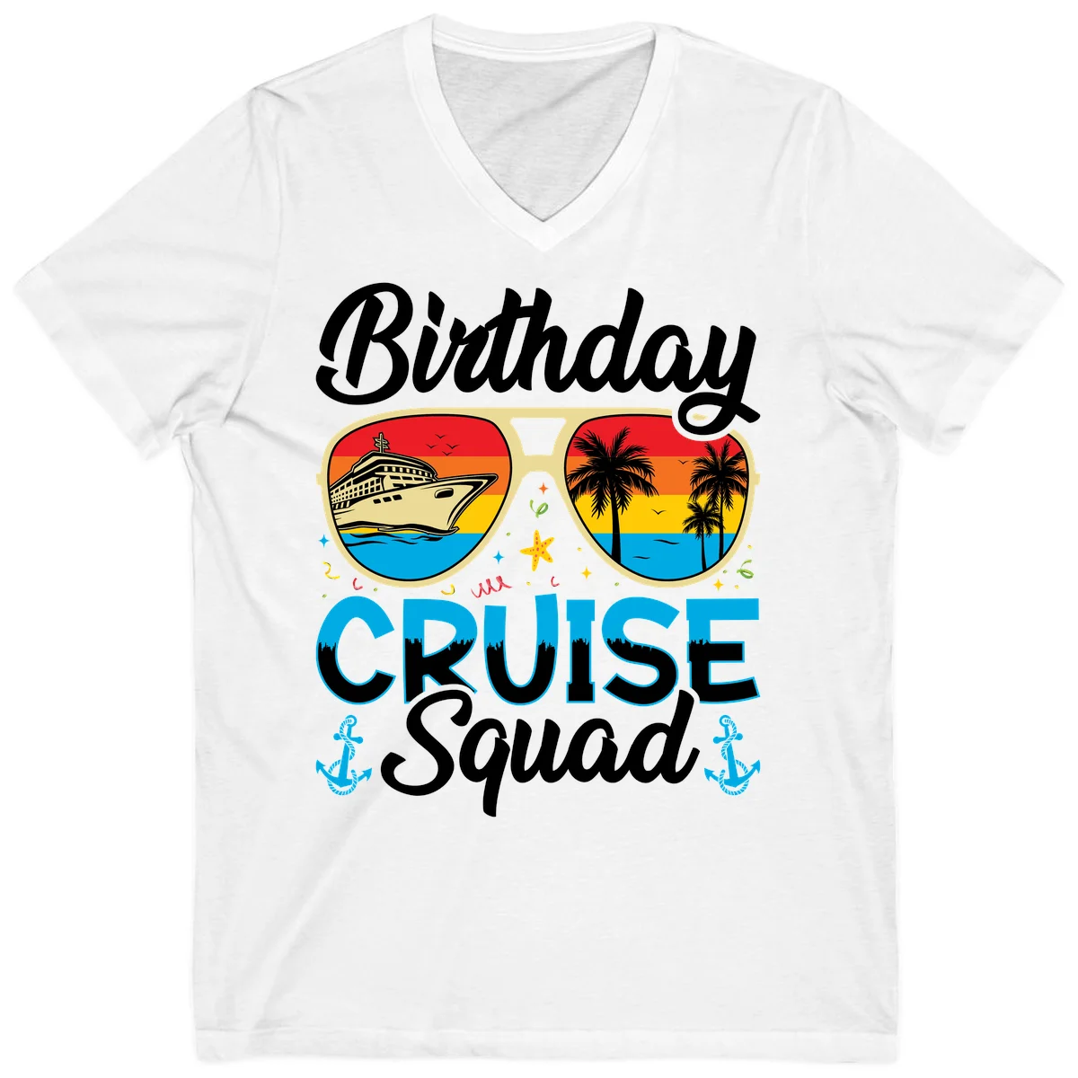 Birthday Cruise Squad V-Neck in White