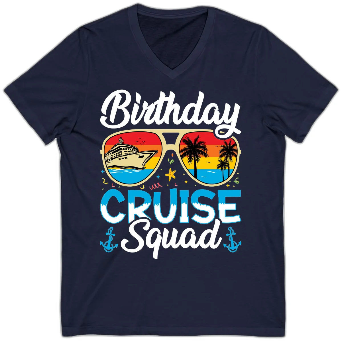 Birthday Cruise Squad V-Neck in Navy