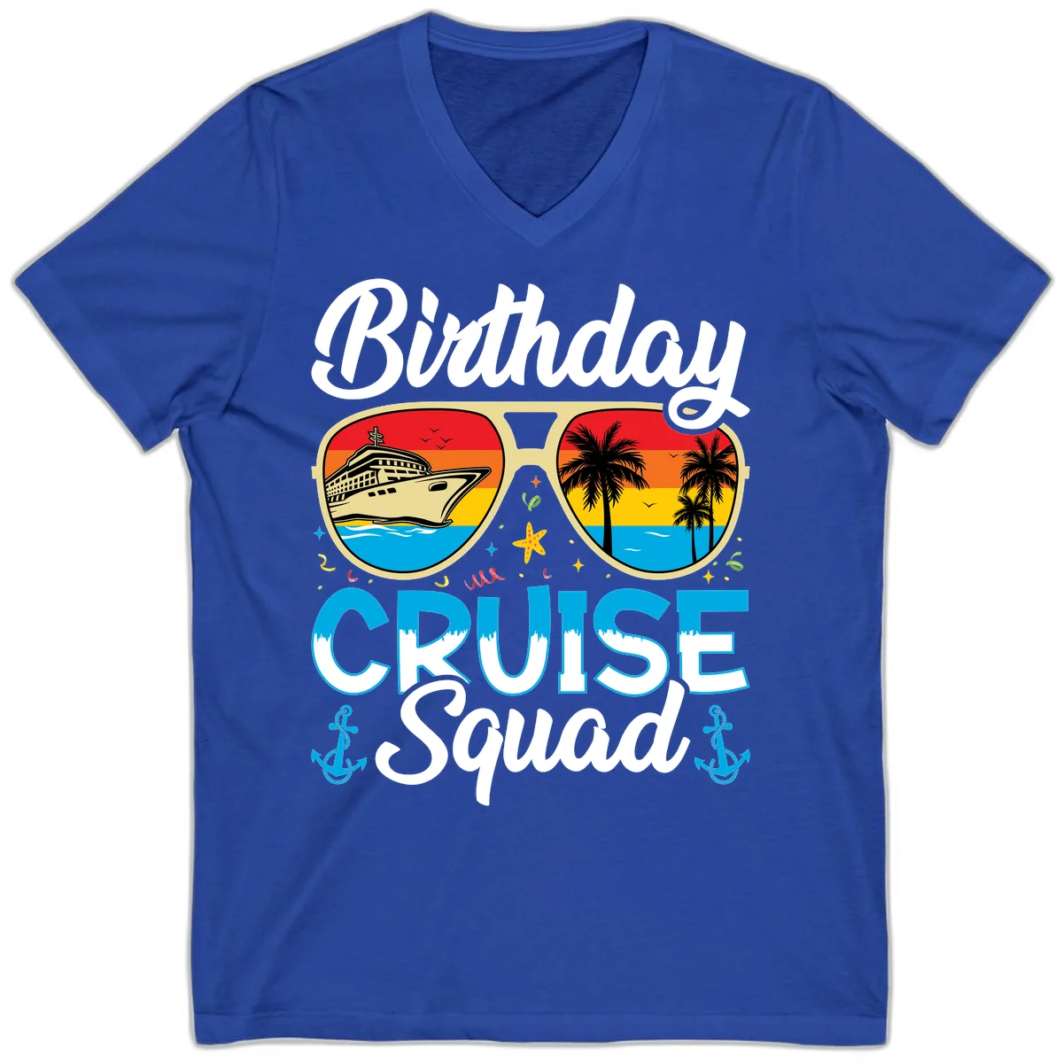 Birthday Cruise Squad V-Neck in True Royal