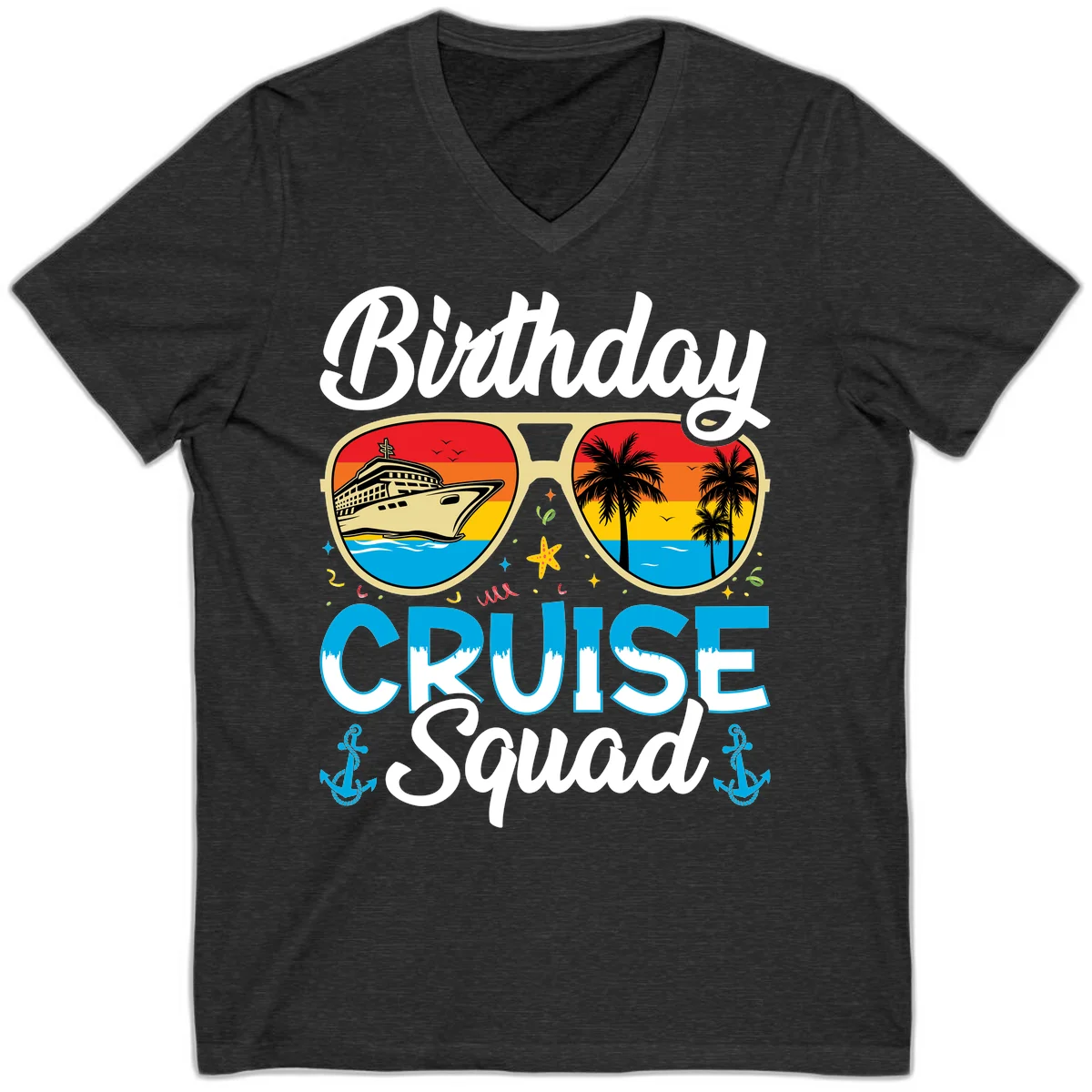 Birthday Cruise Squad V-Neck in Dark Grey Heather