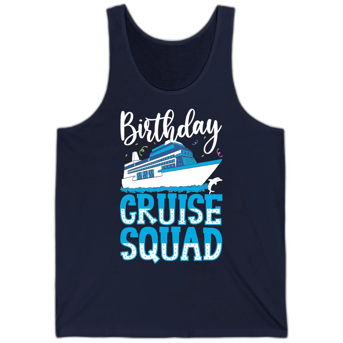 Birthday Cruise Squad Tank in Navy