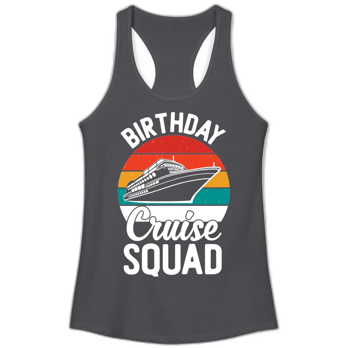 Birthday Cruise Squad Ladies Tank Top in Solid Dark Gray