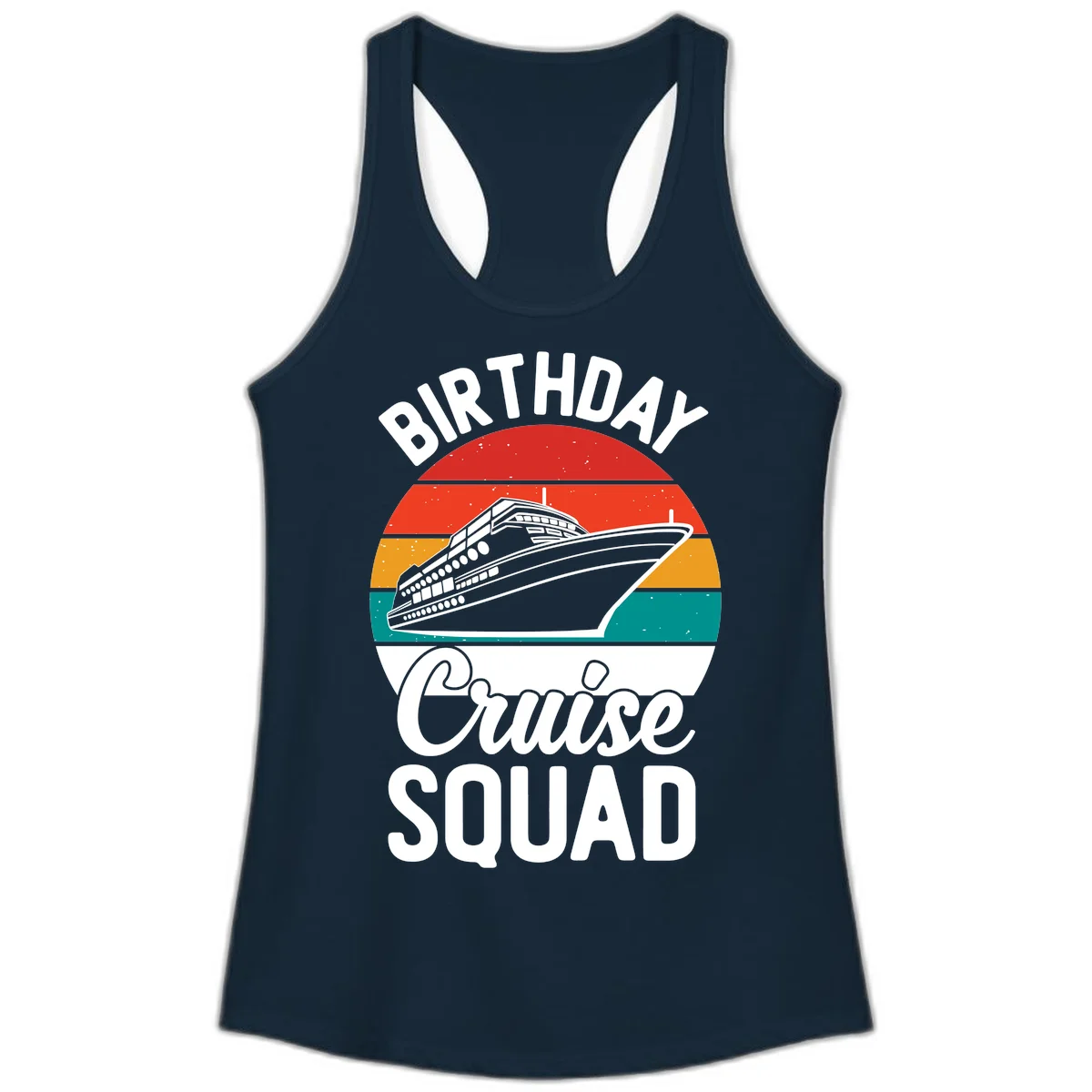 Birthday Cruise Squad Ladies Tank Top in Solid Midnight Navy