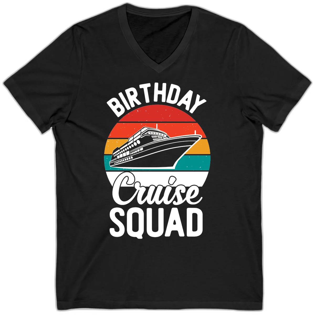 Birthday Cruise Squad V-Neck T-Shirt in Black