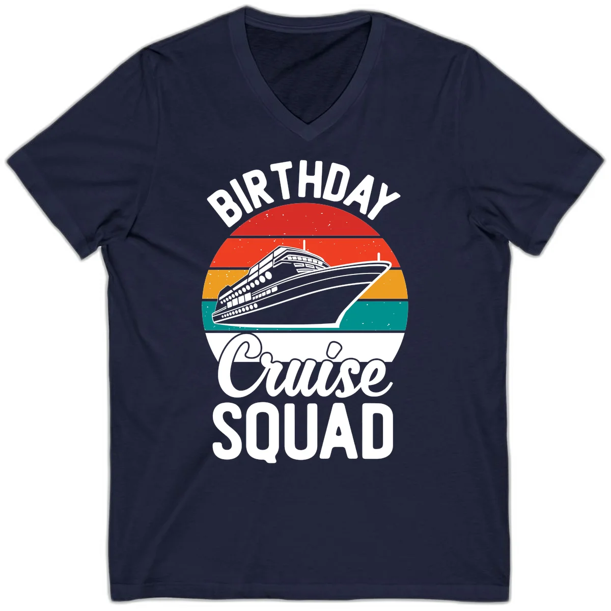 Birthday Cruise Squad V-Neck T-Shirt in Navy