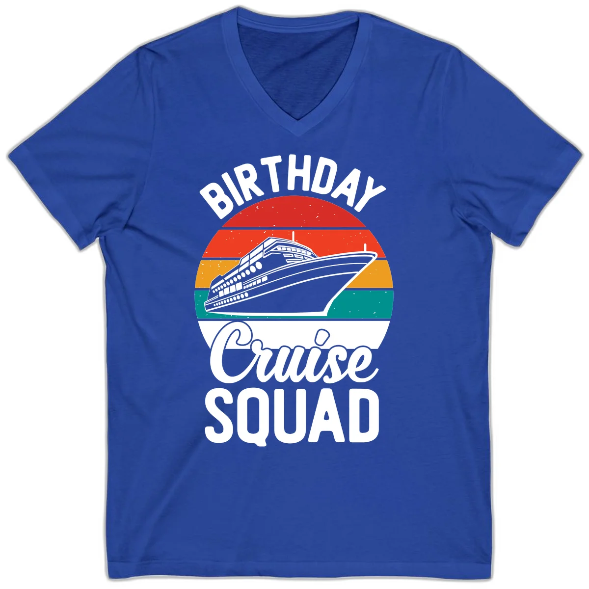 Birthday Cruise Squad V-Neck T-Shirt in True Royal