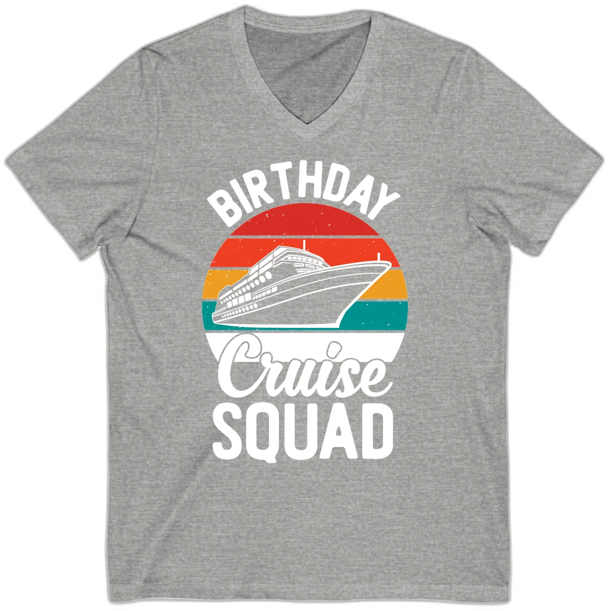 Birthday Cruise Squad V-Neck T-Shirt in Athletic Heather
