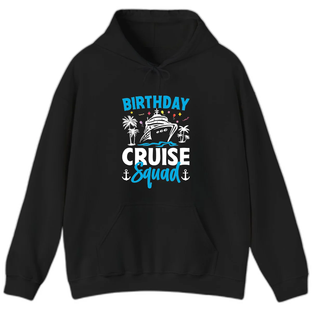 Birthday Cruise Squad Hoodie for Chilly Sea Nights in Black