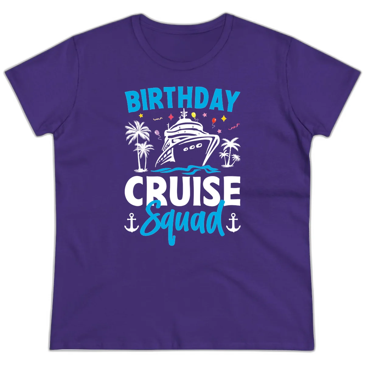 Birthday Cruise Squad Ladies Tee for Girls Trip Fun in Purple
