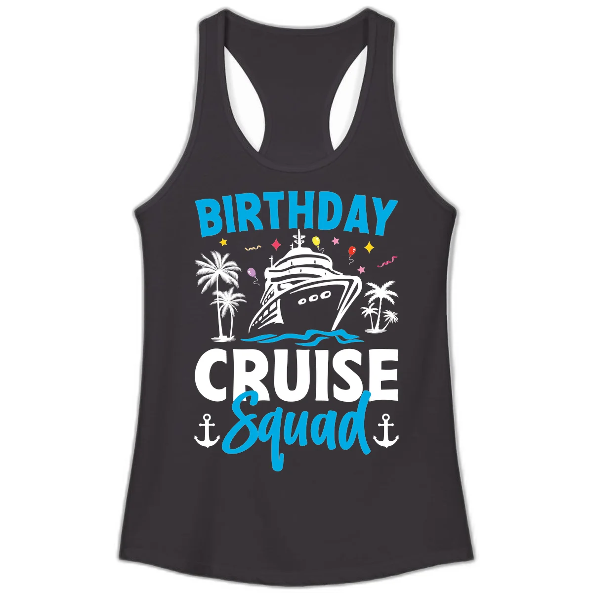Birthday Cruise Squad Ladies Racerback Tank Top in Black
