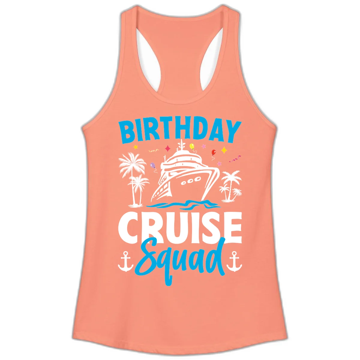 Birthday Cruise Squad Ladies Racerback Tank Top in Solid Light Orange